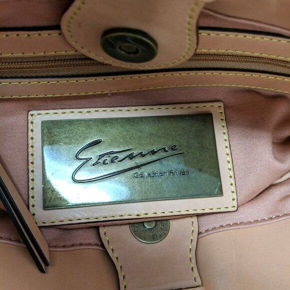 Etienne Privee Purse Bag Black Tan Satchel Leather Top Handle Strap - Picture 11 of 12